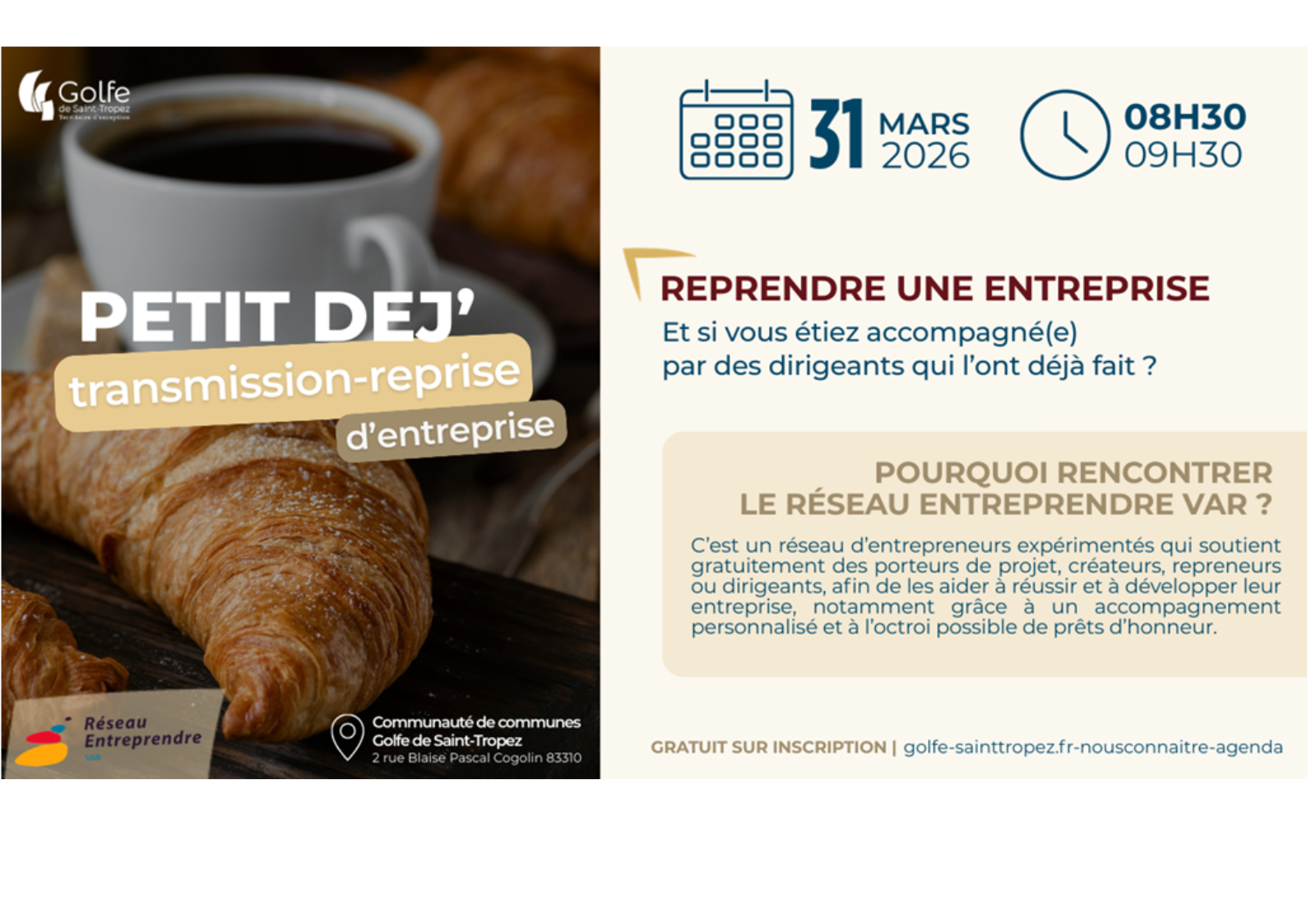 Petit déj transmission-reprise d'entreprise à Cogolin